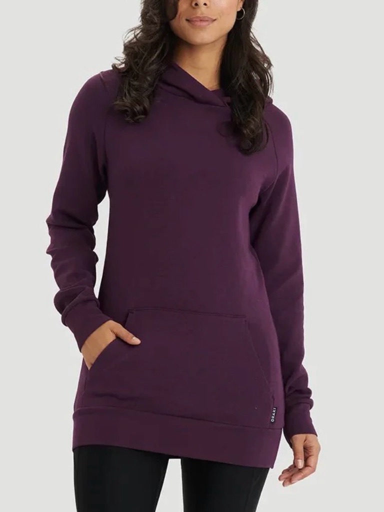 Women's Long Sleeve Hooded Tunic Sweatshirt - Deep Purple